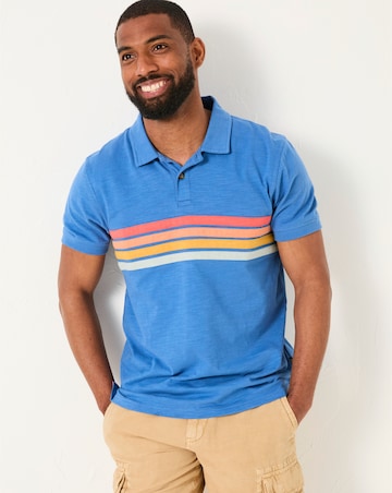 FatFace Chest Stripe Short Sleeve Polo - Blue