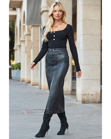 Sosandar Coated Croc Skirt