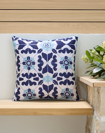 Tile Print Outdoor Cushion with Striped Reverse