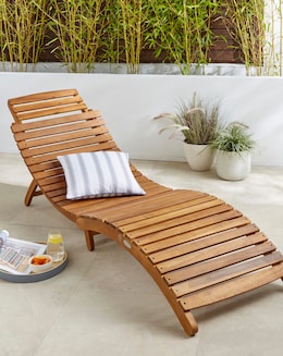 Charles Bentley Folding Curved Wooden Sun Lounger