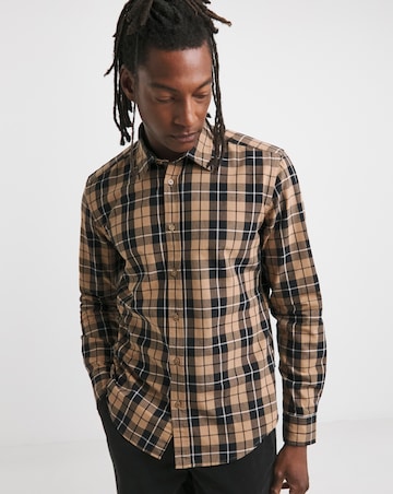 BOSS Long Sleeve Beige Check Shirt