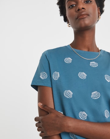 Pure Cotton Embroidered Shell T-Shirt