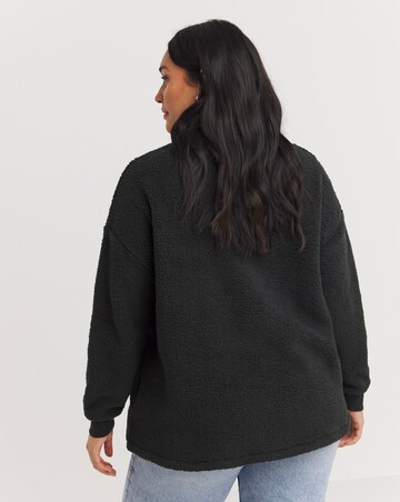 Black Long Sleeve Fleece Collar Zip Front Jacket