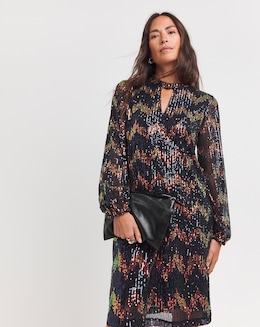 Ombre Sequin Keyhole Short Dress