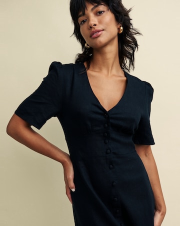 Nobody's Child Black Linen Blend Alexa Midi Dress
