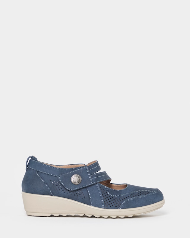 Cushion Walk Navy Mary Jane Comfort Flats - Wide Fit (E)