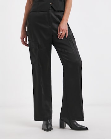 Satin Cargo Straight Trousers