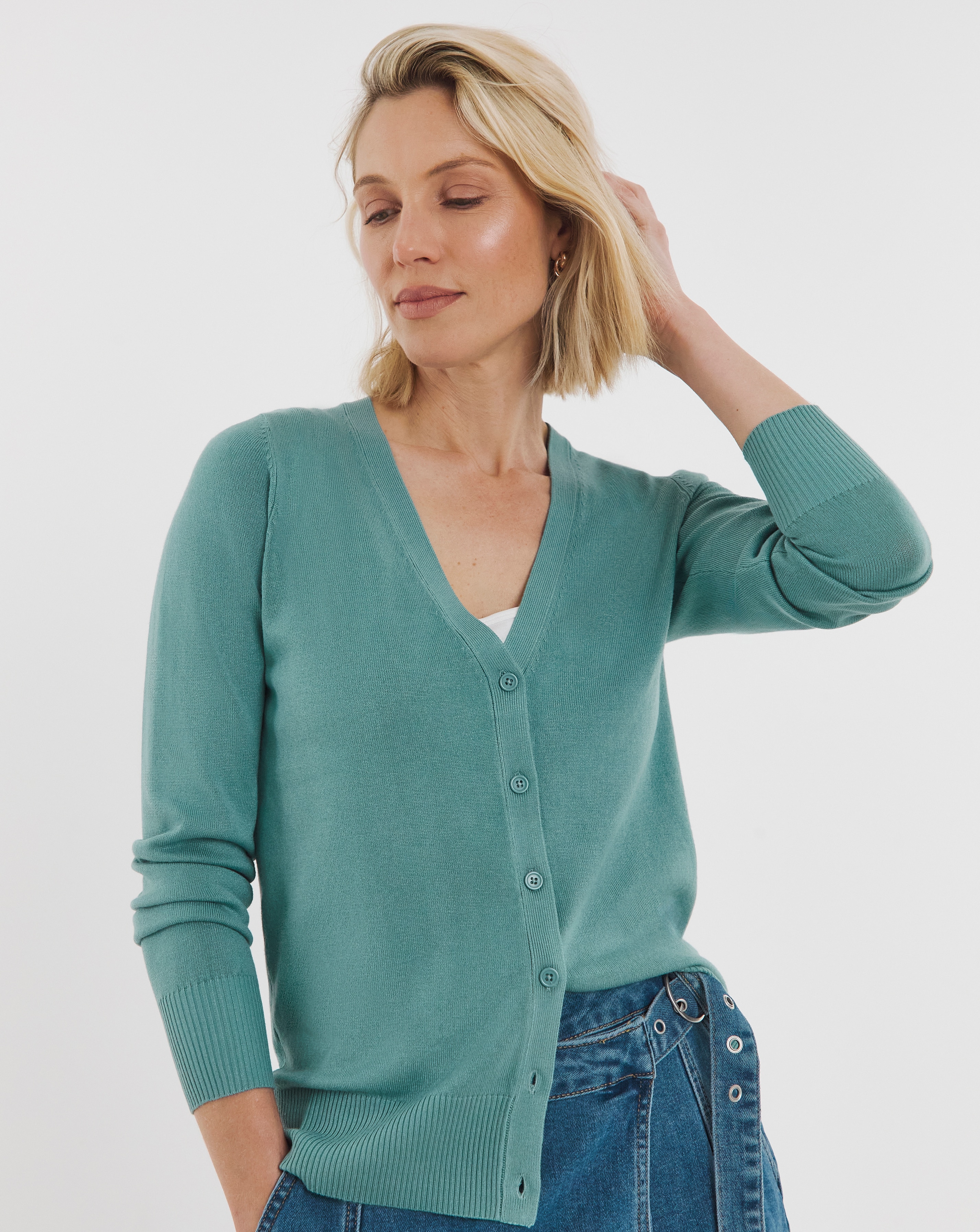 Eversoft Teal V Neck Cardigan | JD Williams
