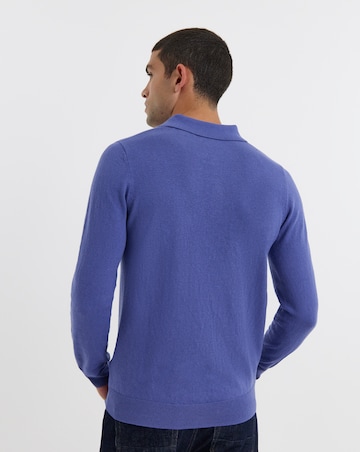 Lyle & Scott Cotton Merino Long Sleeve Knitted Polo - Twilight