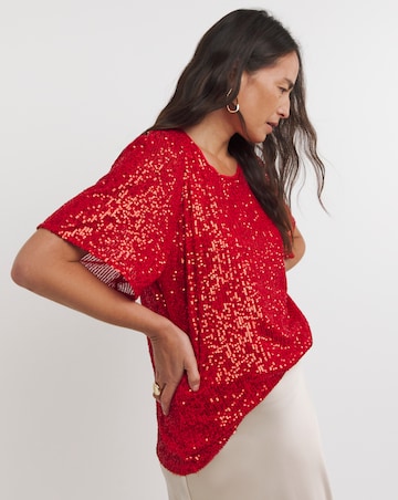 Red Sequin Angel Sleeve Top