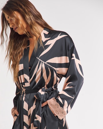 Figleaves Stretch Satin Lace Kimono Gown