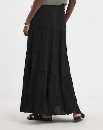 Black Crinkle Tiered Maxi Skirt