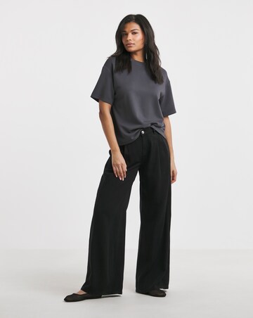 Black Draped Lyocell Wide Leg Jeans