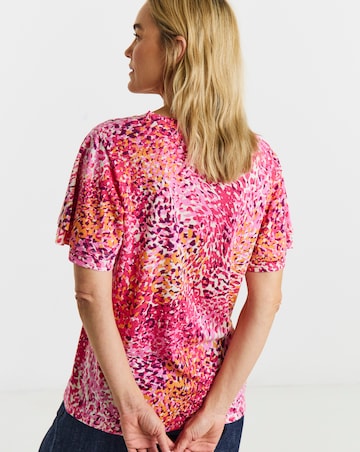 Pink Printed Double Angel Sleeve V Neck Top