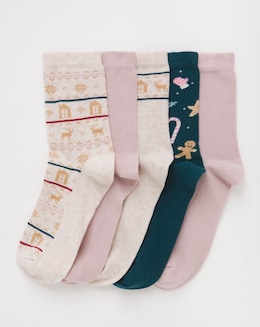 Pretty Secrets (5 Pair Pack) Ankle Socks (Wide Fit) Christmas