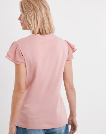 Pure Cotton Blush Crew Neck Chiffon Sleeve Top