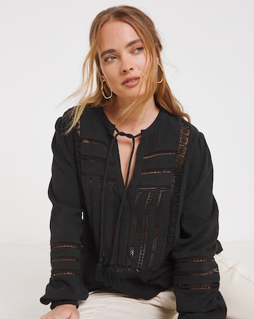 Simply Be Black Cheesecloth Cutwork Blouse