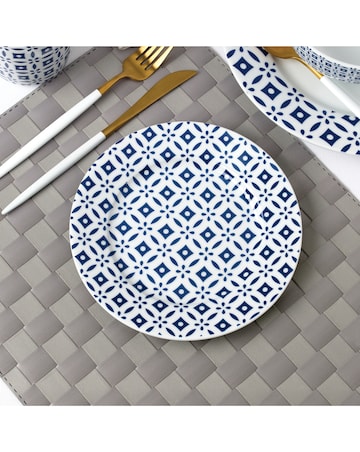 Waterside Blue Geo 16 Piece Dinner Set