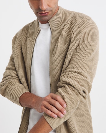 Fisherman Knitted Zip Through Cardigan