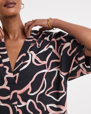 Printed Linen Mix Tunic Top