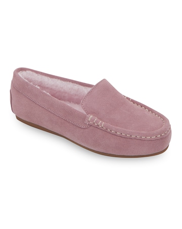 Leona Classic Suede Moccasin Slipper - Wide Fit (E)