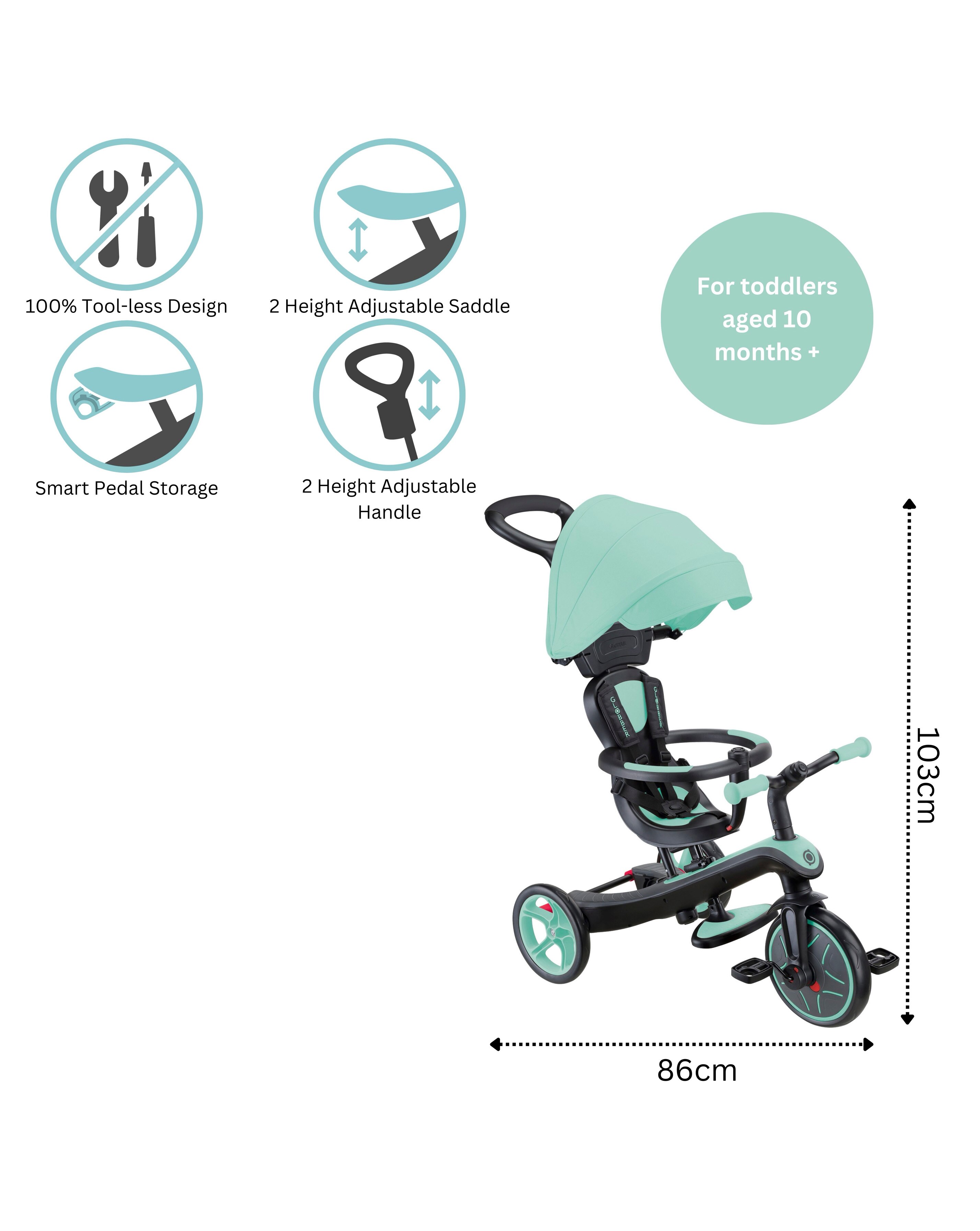 Globber Explorer Trike 4 in 1 - Mint | JD Williams