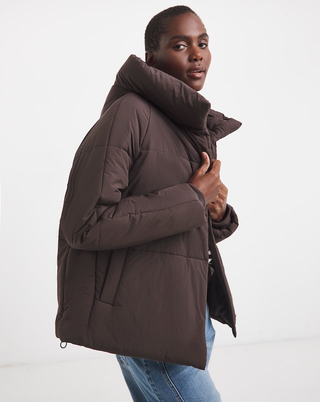 Chocolate Funnel Neck Padded Coat