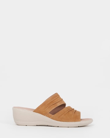 Cushion Walk Tan Ruched Wedge Mules - Extra Wide Fit (EEE)