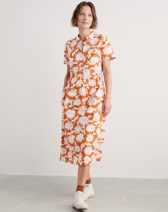 Seasalt Cornwall Fleet Check Midi Dress - Daisy Shadow Cumin
