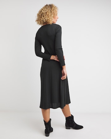 Black Ribbed Cut Out Jersey Midi Dress
