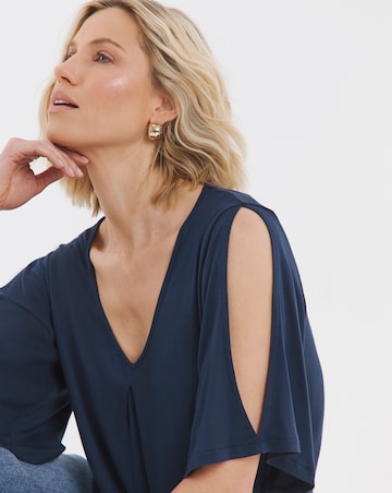 Split Sleeve V Neck Swing Top