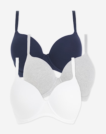 Pretty Secrets (3 Pack) Cotton T-Shirt Wired Bras (B-F) Grey/White/Navy