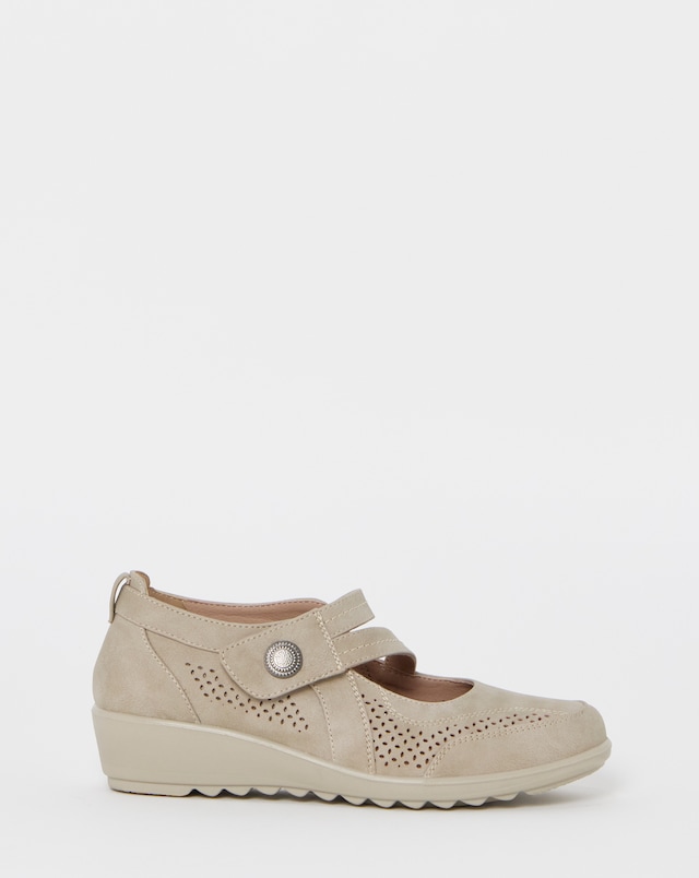 Cushion Walk Beige Mary Jane Comfort Flats - Extra Wide Fit (EEE)