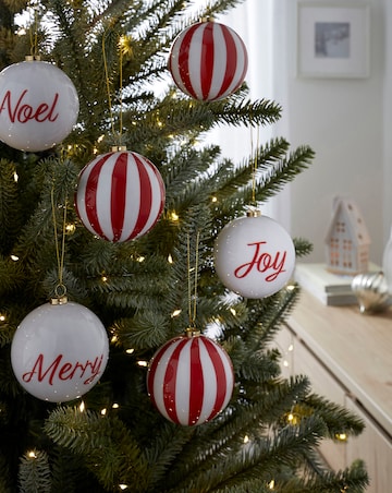 Set of 6 Candy Stripe and Joy, Noel, Merry Baubles