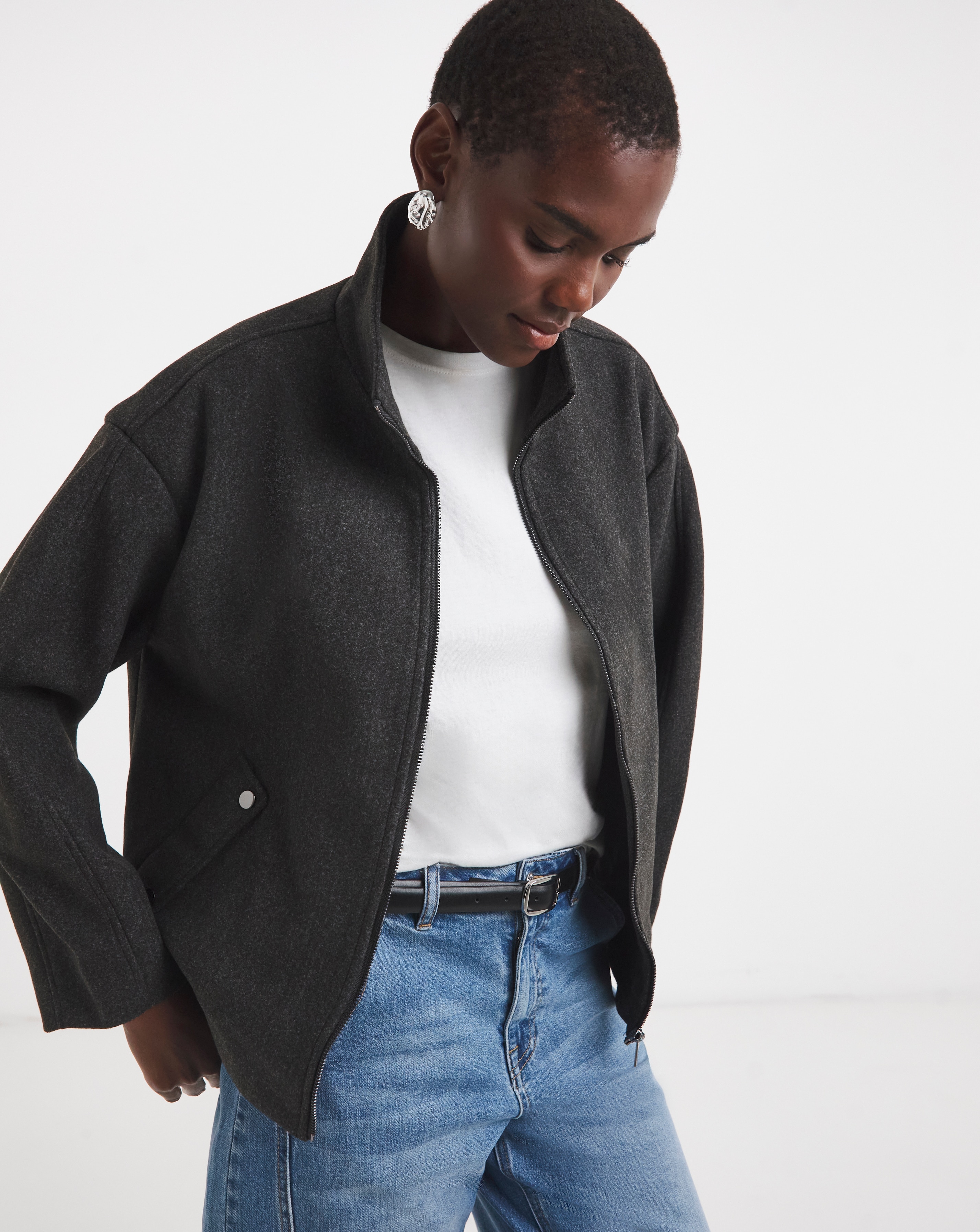 Charcoal Funnel Neck Jacket | JD Williams