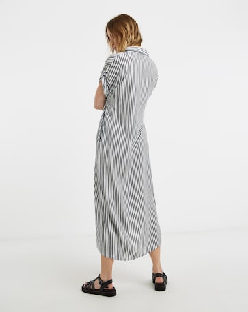 Stripe Grown On Sleeve Button Through Dress