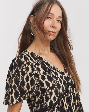 Black Print Crochet Contrast Top