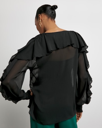 Joanna Hope Crinkle Chiffon Ruffle Blouse