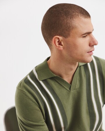 Stripe Open Neck Knitted Polo