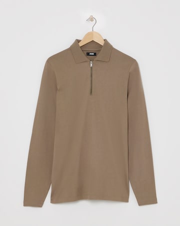Jersey Zip Neck Polo- Biscuit
