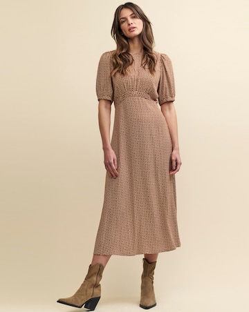 Nobody's Child Brown Geometric Print Puff Sleeve Bonnie Midi Dress