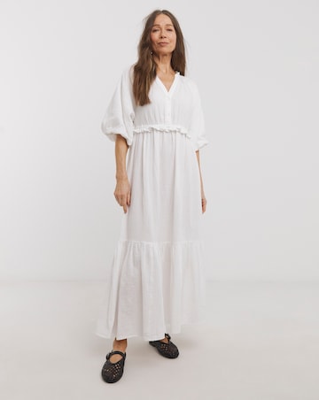Pure Cotton Textured Bubble Sleeve Maxi Dress