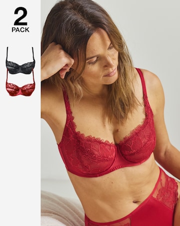 Pretty Secrets (2 Pack) Willow Stretch Lace Balcony Bras (B-F) Black/Red