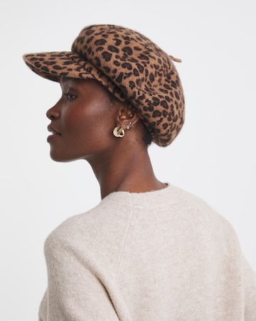 Wool Leopard Print Baker Boy Hat