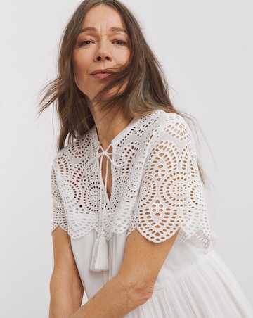 Crinkle Broderie Trim Smock Dress