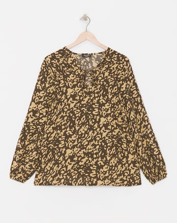 Womens Viscose Tie Detail Blouse- Animal
