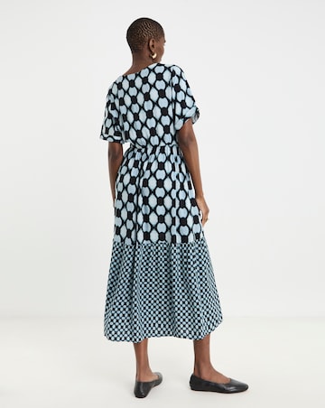 Contrast Print Button Through Dress