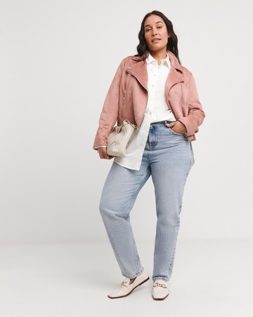 Pink Suedette Biker Jacket