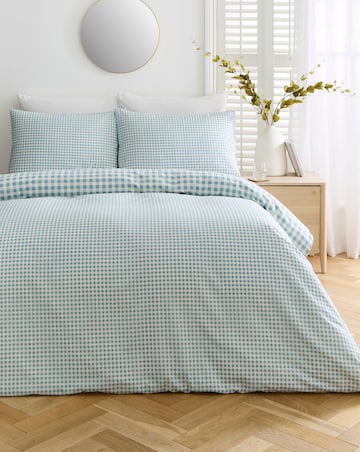 Gingham Cotton Blend Reversible Duvet Cover Set