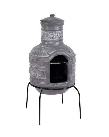 Charles Bentley Leaf Motif Clay Chimenea With Grill